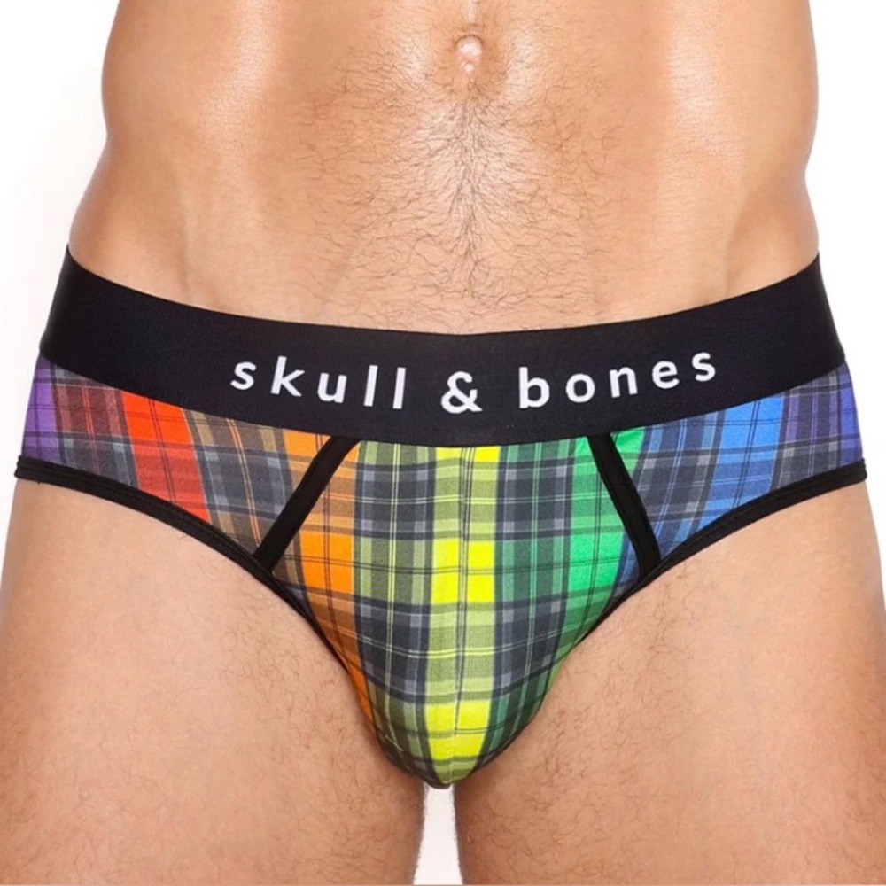 Skull & Bones Rainbow Tartan Briefs - medium